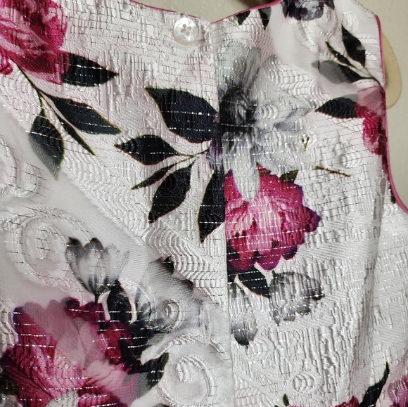 Pippa & Julie Floral A Line Dress Girls 6 White Pink Hi Low Pleated Sleeveless - Picture 5 of 9